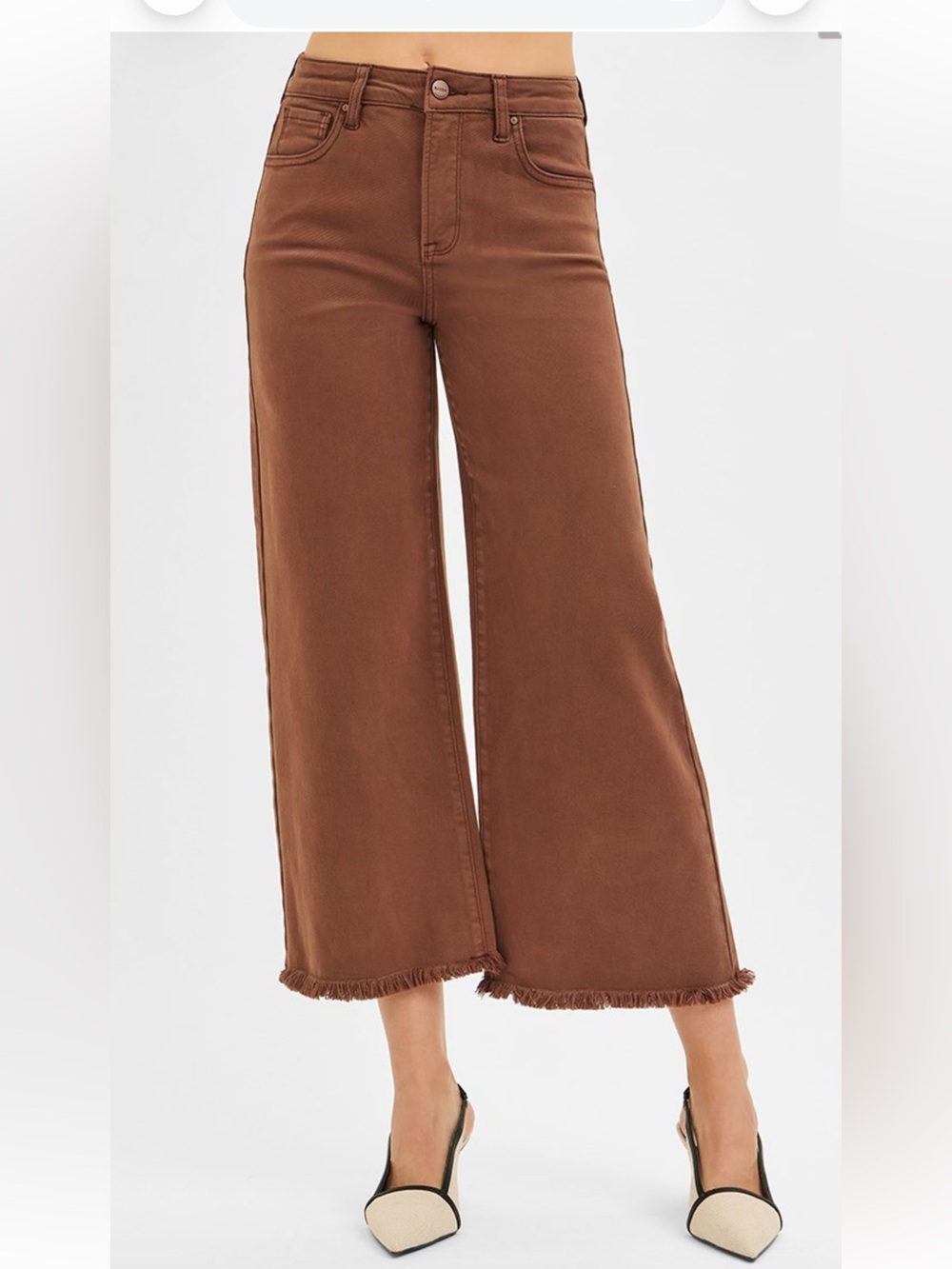 50 size cocoa RISEN HIGH RISE TUMMY CONTROL CROP WIDE PANTS